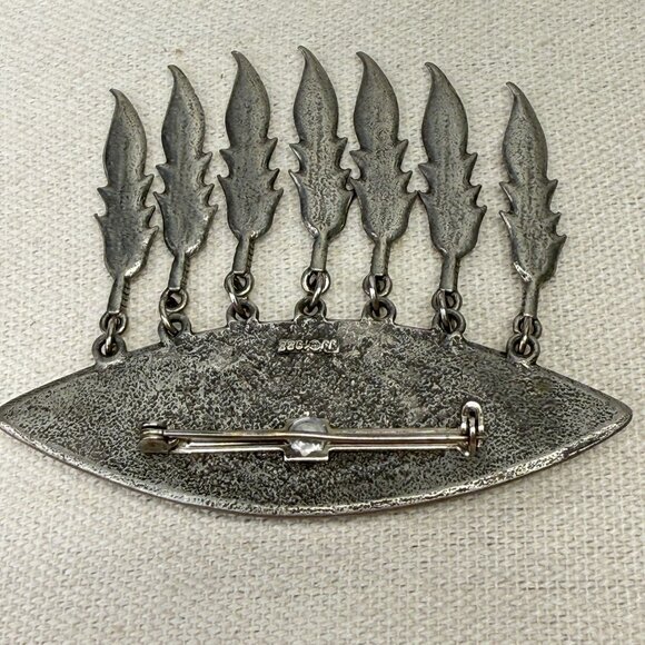 JJ Jonette Southwestern Design Feathers Black Stone Dangle Brooch Vintage 1988 - Picture 5 of 8